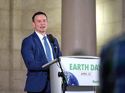 Ruth Bonneville Free Press
local - earth day at legislative building
Environment and Climate Change Minister, Mike Moyes, announces new funding toward climate related concerns in the Rotunda at the Legislative Building during Earth Day Celebrations Wednesday.
See story by Gabby
April 22nd, 2026
