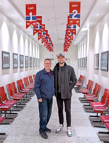 TAYLOR ALLEN / FREE PRESS
Taylor Allen (right) and his father John visit what's left of the old Montreal Forum on Sainte-Catherine Street West.