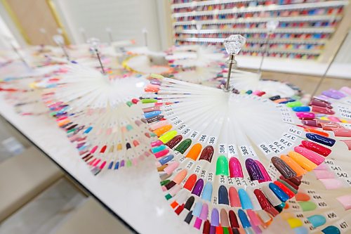 MIKE DEAL / FREE PRESS
Made in Manitoba
Venetian Nail Spa at CF Polo Park
Grand Opening will be on May 15th.
The family owned business has dreamed about having a salon in CF Polo Park, this is the realization of a decade-long aspiration for the family. It will be their third salon since 2021.
A counter with hundreds of nail options as well as a wall of nail polish options.
Reporter: Aaron Epp
260507 - Thursday, May 07, 2026.