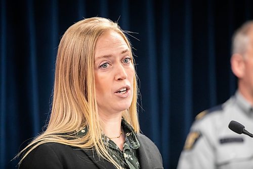 Lindsay Lobb, director of operations for support services at the Canadian Centre for Child Protection, speaks at Monday's press conference in Winnipeg. (Mikaela MacKenzie/Winnipeg Free Press)
