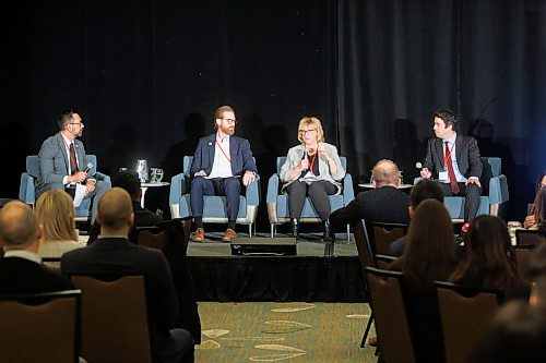 MIKE DEAL / FREE PRESS
Winnipeg Economic Development and Tourism hosts a panel on how other cities attract investment.
(From left): Alberto Velasco-Acosta, VP, International, WEDT, Christopher Brown, VP of business development for Calgary Economic Development, Jennifer Patterson, an economic development manager for the City of Hamilton, and François Robitaille, managing director of foreign direct investment for Québec International.
Reporter: Gabrielle Piche
260513 - Wednesday, May 13, 2026.