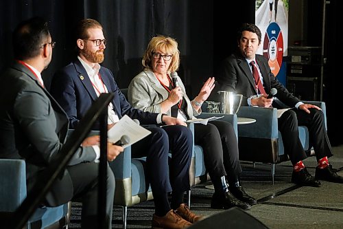 MIKE DEAL / FREE PRESS
Winnipeg Economic Development and Tourism hosts a panel on how other cities attract investment.
(From left): Alberto Velasco-Acosta, VP, International, WEDT, Christopher Brown, VP of business development for Calgary Economic Development, Jennifer Patterson, an economic development manager for the City of Hamilton, and François Robitaille, managing director of foreign direct investment for Québec International.
Reporter: Gabrielle Piche
260513 - Wednesday, May 13, 2026.