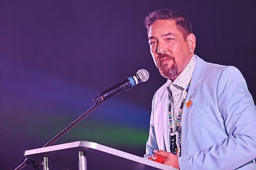 Westman regional cabinet officer Jason Gobeil gave the treaty land acknowledgment and evening prayer before dinner. (Matt Goerzen/The Brandon Sun)