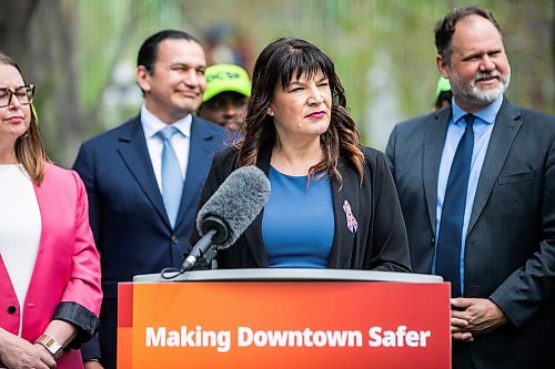 MIKAELA MACKENZIE / FREE PRESS
	
Housing minister Bernadette Smith speaks at a downtown safety funding announcement at Stephen Juba Park on Thursday, May 21, 2026. 

For Joyanne story.
Free Press 2026