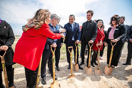 MIKAELA MACKENZIE / FREE PRESS
	
Councillor Janice Lukes shakes hands with premier Wab Kinew at the sod-turning for the new South Winnipeg recreation centre on Thursday, May 21, 2026. 

For Malak story.
Free Press 2026