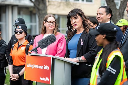 MIKAELA MACKENZIE / FREE PRESS
	
Housing minister Bernadette Smith speaks at a downtown safety funding announcement at Stephen Juba Park on Thursday, May 21, 2026. 

For Joyanne story.
Free Press 2026