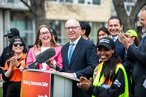 MIKAELA MACKENZIE / FREE PRESS
Mayor Scott Gillingham speaks at a downtown safety funding announcement at Stephen Juba Park on Thursday, May 21, 2026.
For Joyanne story.
Free Press 2026
