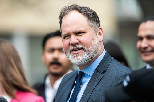 MIKAELA MACKENZIE / FREE PRESS
Justice minister Matt Wiebe speaks at a downtown safety funding announcement at Stephen Juba Park on Thursday, May 21, 2026.
For Joyanne story.
Free Press 2026