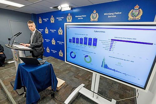 MIKE DEAL / FREE PRESS
David Bowman, WPS Director of Organizational Development and Support provides remarks with regard to technical questions from the 2025 Statistical Report during a press conference at police HQ Wednesday morning. 
Reporter: Tyler Searly
260527 - Wednesday, May 27, 2026.