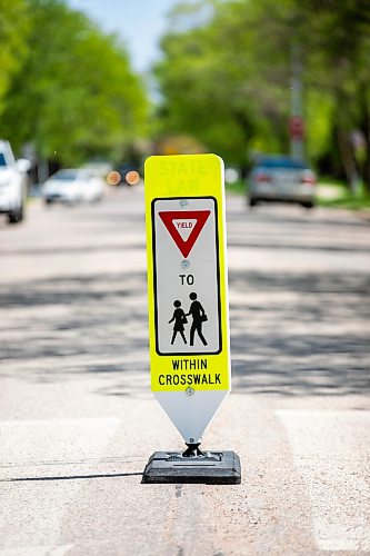MIKAELA MACKENZIE / FREE PRESS
New in-street crosswalk signage in front of Frontenac School on Thursday, May 28, 2026.
For Maggie story.
Free Press 2026