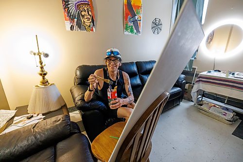 MIKE DEAL / FREE PRESS
Lawrence Abraham in his suite where he does a lot of painting.
Lawrence Abraham a Your Way Home individual who was once a contractor in Sagkeeng First Nation who lost everything during COVID and ended up homeless. He's since been housed by the province through its encampment strategy. 
Reporter: Scott Billeck
260529 - Friday, May 29, 2026.