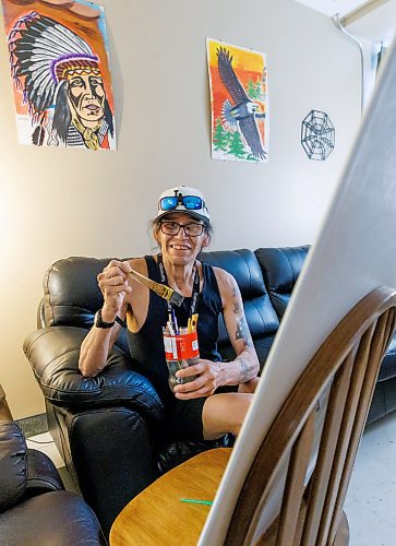 MIKE DEAL / FREE PRESS
Lawrence Abraham in his suite where he does a lot of painting.
Lawrence Abraham a Your Way Home individual who was once a contractor in Sagkeeng First Nation who lost everything during COVID and ended up homeless. He's since been housed by the province through its encampment strategy. 
Reporter: Scott Billeck
260529 - Friday, May 29, 2026.