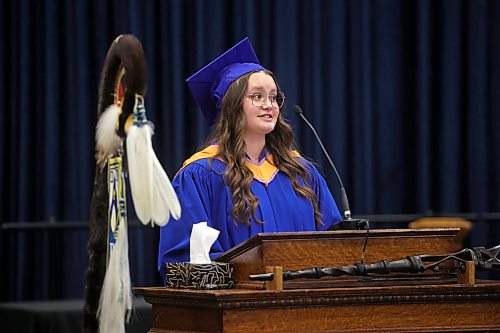 Leeanne Gerry delivers the valedictory address from the Class of 2026 School of Music on Thursday. (Tim Smith/The Brandon Sun)