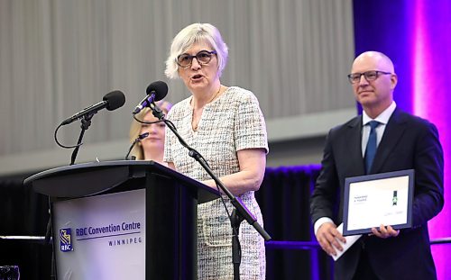 Ruth Bonneville Free Press
Local Mayo’s Luncheon
Grace Nickel responds to receiving the Making A Mark award by Mayor Scott Gillingham at the Mayor’s Luncheon for the Arts‘ at RBC Convention Centre Tuesday.
Making A Mark award, recognizing mid-career artists, went to Grace Nickel. A ceramicist with a conceptual streak, Nickel — nominated by the Manitoba Craft Council — is considered a pillar of the local craft community while her work has exhibited in high places all
over Canada and Asia.
June 2nd, 2026