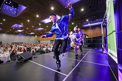 Ruth Bonneville Free Press
Local Mayor’s Luncheon
The Ivan Flett Memorial Dancers perform on stage at the Mayor’s Luncheon for the Arts‘ at RBC Convention Centre Tuesday. (front - back) Siblings Jacob, Cienna and Mikey Harris
June 2nd, 2026