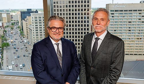 MIKE DEAL / FREE PRESS
(From left) Stuart Blake, CEO and Managing Partner of Fillmore Riley LLP and Jody Langhan, Executive Chair of Fillmore Riley at their offices at 360 Main Street.
Reporter: Aaron Epp
260603 - Wednesday, June 03, 2026.