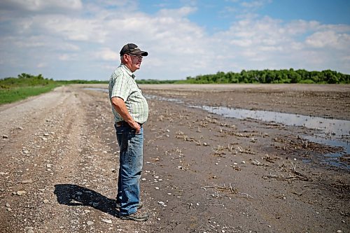 05062026
Lifelong farmer Stan Cochrane looks over one of his fields bordering the Assiniboine River east of Sioux Valley Dakota Nation on Friday afternoon. Approximately 500 acres of Cochrane’s land is still wet with puddles after being flooded for a few weeks by the rise in the Assiniboine River level caused when water was released from the Shellmouth Reservoir up river in Saskatchewan. Cochrane needs the land to dry up enough so that he can finish seeding. (Tim Smith/The Brandon Sun)