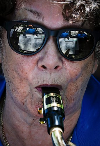 JOHN WOODS / FREE PRESS
Judith Simpson plays the tenor saxophone for the Northwinds Community Band at the Manitoba Band Association Community Band Festival at Coronation Park in Winnipeg Sunday, June 7, 2026.
reporter: standup