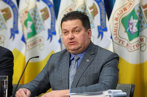 Mike Deal / Free Press
Councillor Jeff Browaty, Chair, Standing Policy Committee on Finance, talks to the media about the 2026 Preliminary Budget being tabled in council Friday afternoon.
251114 - Friday, November 14, 2025