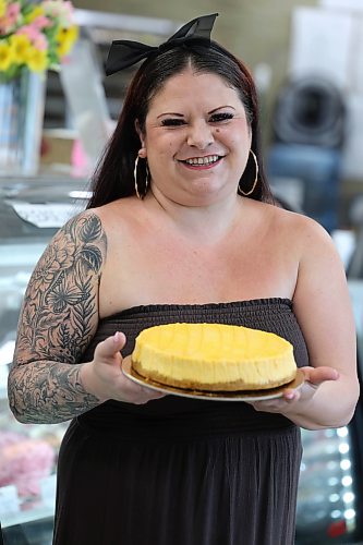Ruth Bonneville Free Press
ENT - KD cheescake
Linda Peters, manager at Goodies Bake Shop Ltd. holds KD cheesecake that taste like a sweet version of KD.
See story on Kraft creating this recipe for local bakeries.
June 8th,, 2026