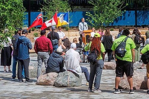 MIKE DEAL / FREE PRESS
Robert Loiselle MLA for St. Boniface speaks during the event.
Mayor Scott Gillingham along with Kate Fenske, CEO, Downtown Winnipeg BIZ along with other project partners and community members gathered to celebrate the reopening of Air Canada Window Park (355 Portage Ave.) in Downtown Winnipeg Wednesday morning.
260610 - Wednesday, June 10, 2026.