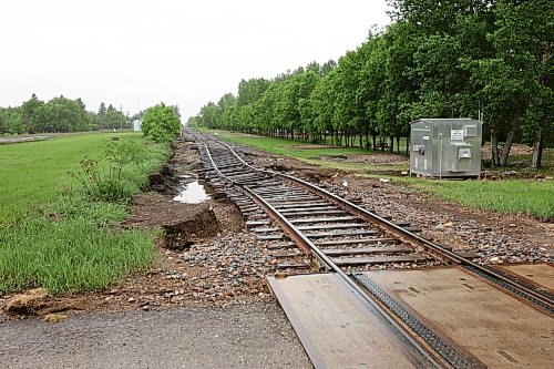 10062026
Damaged train tracks in Minitonas on Wednesday after the community was flooded earlier this week during sustained rains. (Tim Smith/The Brandon Sun)