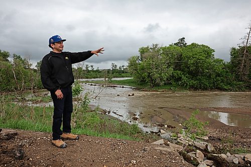 10062026
Manitoba Premier Wab Kinew tours damage to Highway 10 at Tamarack Creek just east of Swan River, Manitoba on Wednesday after intense rainfall this week caused the river to swell and damaged the highway. The province cut a section of Highway 10 at the creek to relieve some of the pressure from the swollen creek.
(Tim Smith/The Brandon Sun)