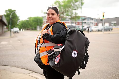Brandon Bear Clan supervisor Jade Gamblin outside the Brandon Friendship Centre on Princess Avenue on Thursday morning. (Tim Smith/The Brandon Sun)