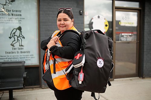 Brandon Bear Clan supervisor Jade Gamblin outside the Brandon Friendship Centre on Princess Avenue on Thursday morning. (Tim Smith/The Brandon Sun)
