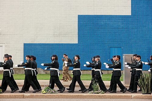Soldiers with the 1st Regiment, Royal Canadian Horse Artillery march along Victoria Avenue from Brandon University to city hall during the Freedom of the City parade and ceremony on Thursday morning. (Tim Smith/The Brandon Sun)