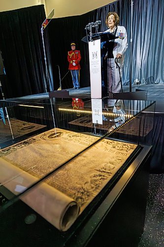 MIKE DEAL / FREE PRESS
Anita Neville, Lieutenant Governor of Manitoba speaks during the official HBC Royal Charter Welcoming Ceremony and Reception which was held at the Manitoba Museum Thursday morning.
260611 - Thursday, June 11, 2026.