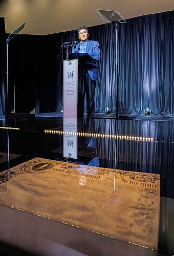 MIKE DEAL / FREE PRESS
Ovide Mercredi former National Chief of the Assembly of First Nations speaks during the official HBC Royal Charter Welcoming Ceremony and Reception which was held at the Manitoba Museum Thursday morning.
260611 - Thursday, June 11, 2026.