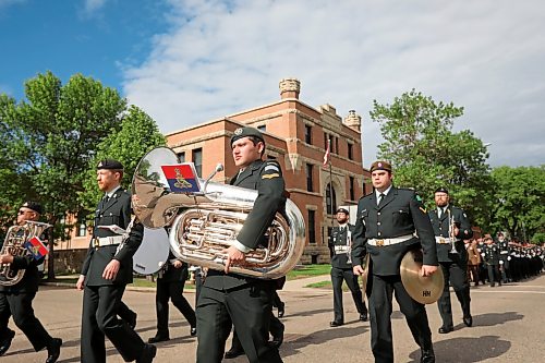11062026
Soldiers with the Royal Canadian Artillery Band and the 1st Regiment, Royal Canadian Horse Artillery march along Victoria Avenue from Brandon University to Brandon City Hall during the Freedom of the City parade and ceremony on Thursday morning.
(Tim Smith/The Brandon Sun)