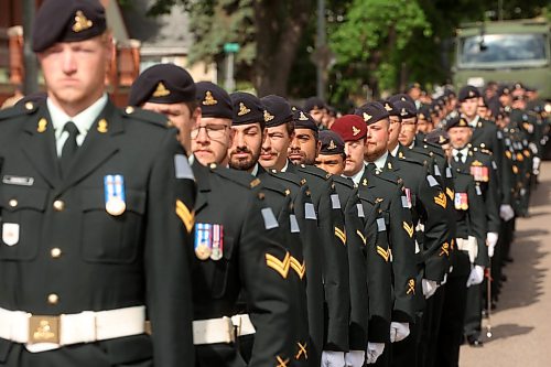 11062026
Soldiers with the 1st Regiment, Royal Canadian Horse Artillery march along Victoria Avenue from Brandon University to Brandon City Hall during the Freedom of the City parade and ceremony on Thursday morning.
(Tim Smith/The Brandon Sun)