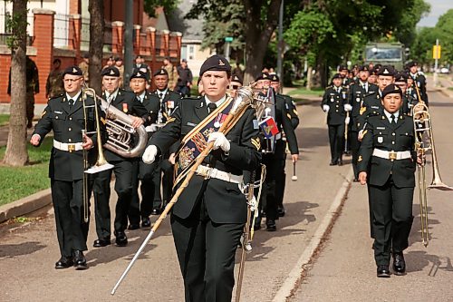 11062026
Soldiers with the Royal Canadian Artillery Band and with march along Victoria Avenue from Brandon University to Brandon City Hall during the Freedom of the City parade and ceremony on Thursday morning.
(Tim Smith/The Brandon Sun)