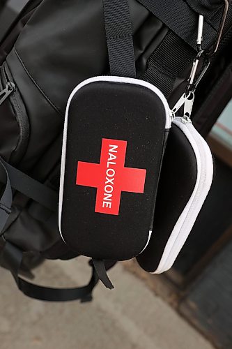 11062026
Naloxone kits hang from a backpack used by Brandon Bear Clan members.
(Tim Smith/The Brandon Sun)