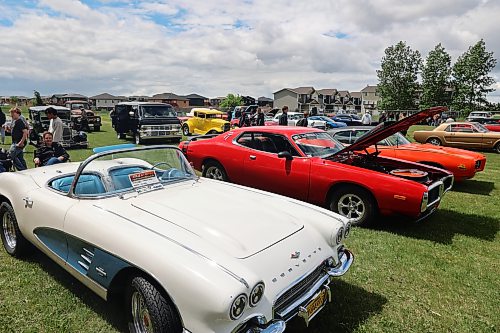 More than 70 vehicles are displayed on the football field at Crocus Plains Regional Secondary School during the school's annual car show on Friday afternoon. (Abiola Odutola/The Brandon Sun)