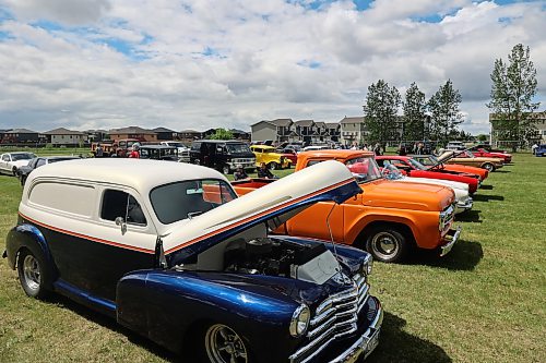 More than 70 vehicles are displayed on the football field at Crocus Plains Regional Secondary School during the school's annual car show on Friday afternoon. (Abiola Odutola/The Brandon Sun)