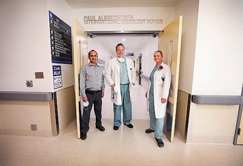 In this 2022 file photo, interventional radiologist Dr. Alessandra Cassano-Bailey (right) is shown with colleagues at the Health Sciences Centre in Winnipeg. Fellow physicians have expressed concern about Cassano-Bailey's possible resignation. (Ruth Bonneville/Winnipeg Free Press)
 