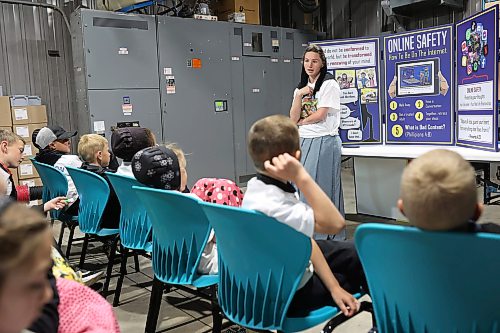 12062026
Alisia Kleinsasser of Concord Colony teaches young students about media and online safety during Colony Safety Day at Rolling Acres Hutterite Colony near Eden, Manitoba on Friday. (Tim Smith/The Brandon Sun)