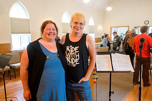 Mike Sudoma/Free Press
(Left to right) Musicians Liz Madden and their partner Sally Friesen both performed with the band during the first Rainbow Church service held at Covenant Mennonite Church prior to Saturdays Pride march in Winkler Manitoba
June 13, 2026