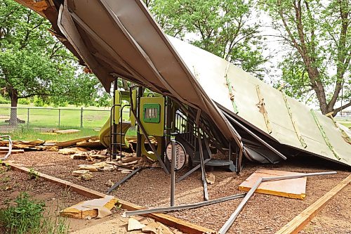 15062026
A portion of the roof of Sioux Valley Elementary School at Sioux Valley Dakota Nation lies on playground equipment along with other debris on Monday. The school was heavily damaged in a storm on June 6th forcing the cancellation of classes for the approximately 340 kindergarten - grade eight students, just a few weeks before the end of the school year. 
(Tim Smith/The Brandon Sun)