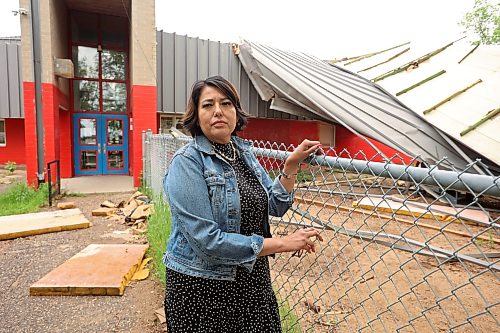 Sioux Valley Elementary School and Sioux Valley High School principal Rosita Wasicuna-Smoke at the heavily damaged elementary school on Monday. The school was battered in a storm on June 6, forcing the cancellation of classes for the approximately 340 kindergarten to Grade 8 students. (Tim Smith/The Brandon Sun)