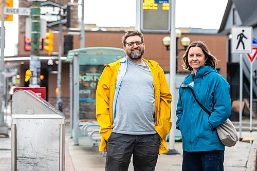 MIKAELA MACKENZIE / FREE PRESS
	
Musician John Samson Fellows and Laura Cameron from Climate Action at an Osborne Village bus stop on Monday, June 15, 2026. John Samson Fellows has released a new song calling on the provincial government to reinstate 50/50 funding for Winnipeg Transit, in support of a public transportation funding campaign led by Climate Action Team Manitoba and the Amalgamated Transit Union.

For Eva story.
Free Press 2026