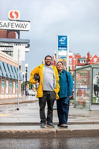 MIKAELA MACKENZIE / FREE PRESS
	
Musician John Samson Fellows and Laura Cameron from Climate Action at an Osborne Village bus stop on Monday, June 15, 2026. John Samson Fellows has released a new song calling on the provincial government to reinstate 50/50 funding for Winnipeg Transit, in support of a public transportation funding campaign led by Climate Action Team Manitoba and the Amalgamated Transit Union.

For Eva story.
Free Press 2026