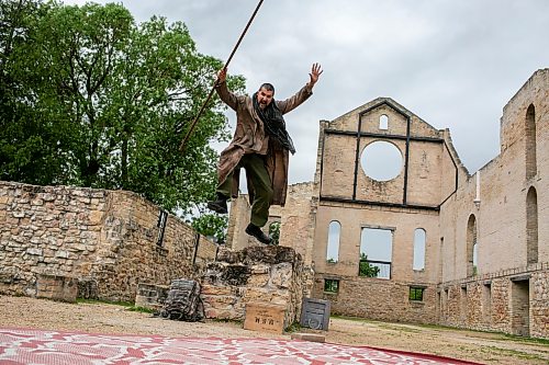 BROOK JONES/FREE PRESS
Shakespeare in the Ruins is presenting An Iliad solo performance from June 18 to July 5. Rodrigo Beifuss, who is SIR’s artistic director, is pictured rehearsing a scene from An Iliad at the Trappist Monastery Provincial Heritage Park in St. Norbert, Man., Monday, June 15, 2026.