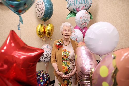 16062026
One-hundred-and-five year old Edith Edmundson during her birthday celebration at the Victoria Inn in Brandon, Manitoba on Tuesday. Edmundson turned 105 on June fourth and is celebrating her birthday four times. Festivities started last week in B.C. where Edmundson has been living with her daughter Rhonda Kremko for the last four years. Last Saturday friends and relatives raised a glass to her in Shoal Lake. Her fourth party will be this weekend in Winnipeg. (Tim Smith/The Brandon Sun)