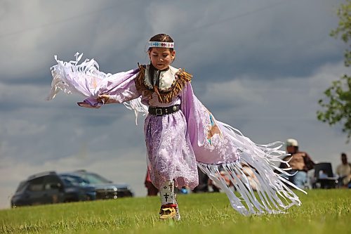 17062026
Grade two student Meadow Standingready, seven, dances in the fancy shawl category during Chan Kagha Otina Dakota Wayawa Tipi School’s annual end-of-year Pow wow at Birdtail Sioux Dakota Nation on Wednesday. The event included a lunch and prizes in various pow wow categories. Chan Kagha Otina Dakota Wayawa Tipi School has approximately 210 students from nursery school up to adult education. School principal Delonna Pratt said the annual pow wow is “a celebration of the school year and coincides with the upcoming summer solstice.” She added “in Dakota Culture there is a lot of connection to the earth so we make sure to give our thanks to creator every day for what we have.” (Tim Smith/The Brandon Sun)