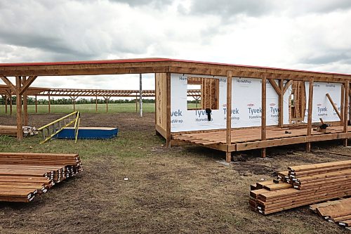 17062026
The under-construction Pow wow arbor at Birdtail Sioux Dakota Nation on Wednesday. The Dakota Nation will host their first community pow wow in years at the end of August at the site of the new arbor. (Tim Smith/The Brandon Sun)