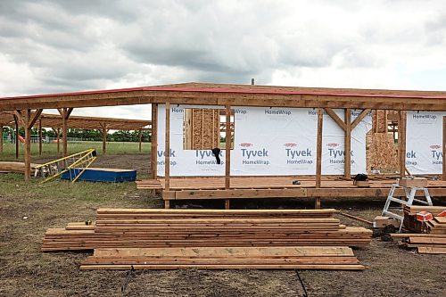 17062026
The under-construction Pow wow arbor at Birdtail Sioux Dakota Nation on Wednesday. The Dakota Nation will host their first community pow wow in years at the end of August at the site of the new arbor. (Tim Smith/The Brandon Sun)